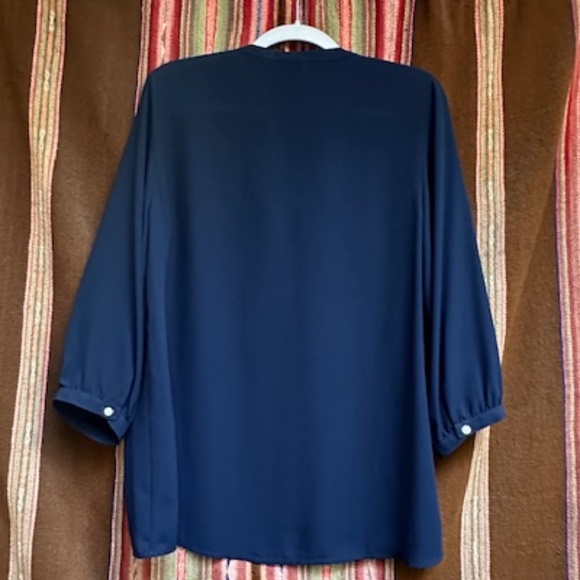 RAFAELLA NAVY 3/4 SLEEVE BOHO BLOUSE W/ TASSELS- S-M - Picture 3 of 5